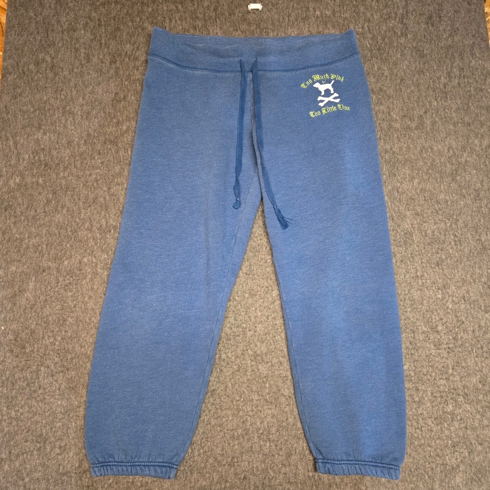 VTG Y2K Pink Victoria's Secret Sweatpants Women M Blue Dog Crossbones Butt Logo